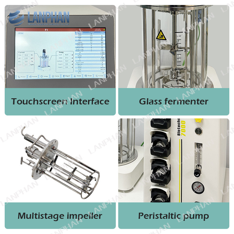 5l สัตว์ โครงสร้างเซลล์ Bioreactor Autoclavable แก้ว Bioreactor Microbial Fermenter